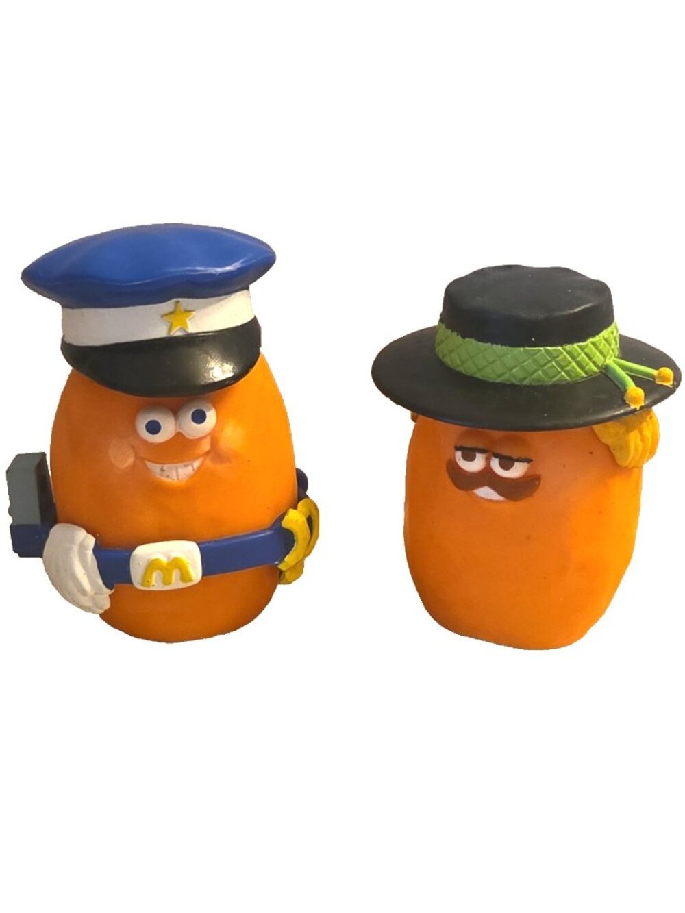 2 McDonald's Chicken Nugget Figures Policeman and Other with Hat, Mustache